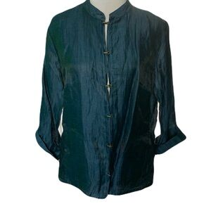 Citron Santa Monica Medium Deep Teal Mandarin-Collar Blouse with Frog Closures